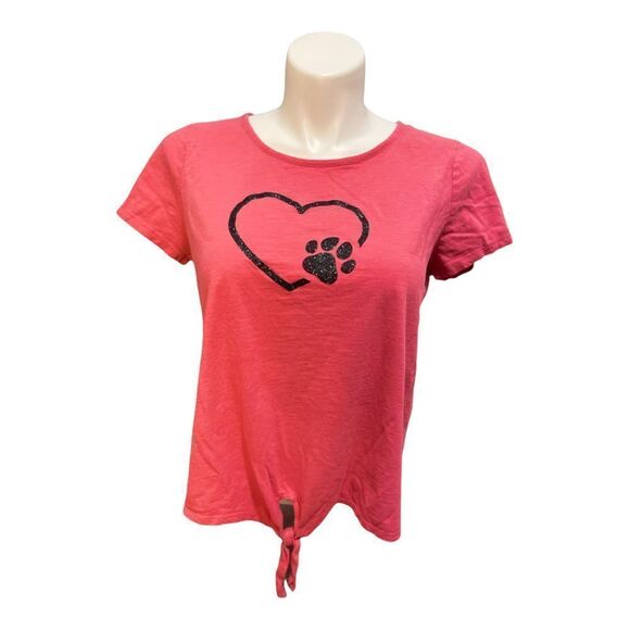 ST.‎  Johns Bay Woman's Tie Front Paw Graphic T-shirt Top Pink L - Picture 1 of 5